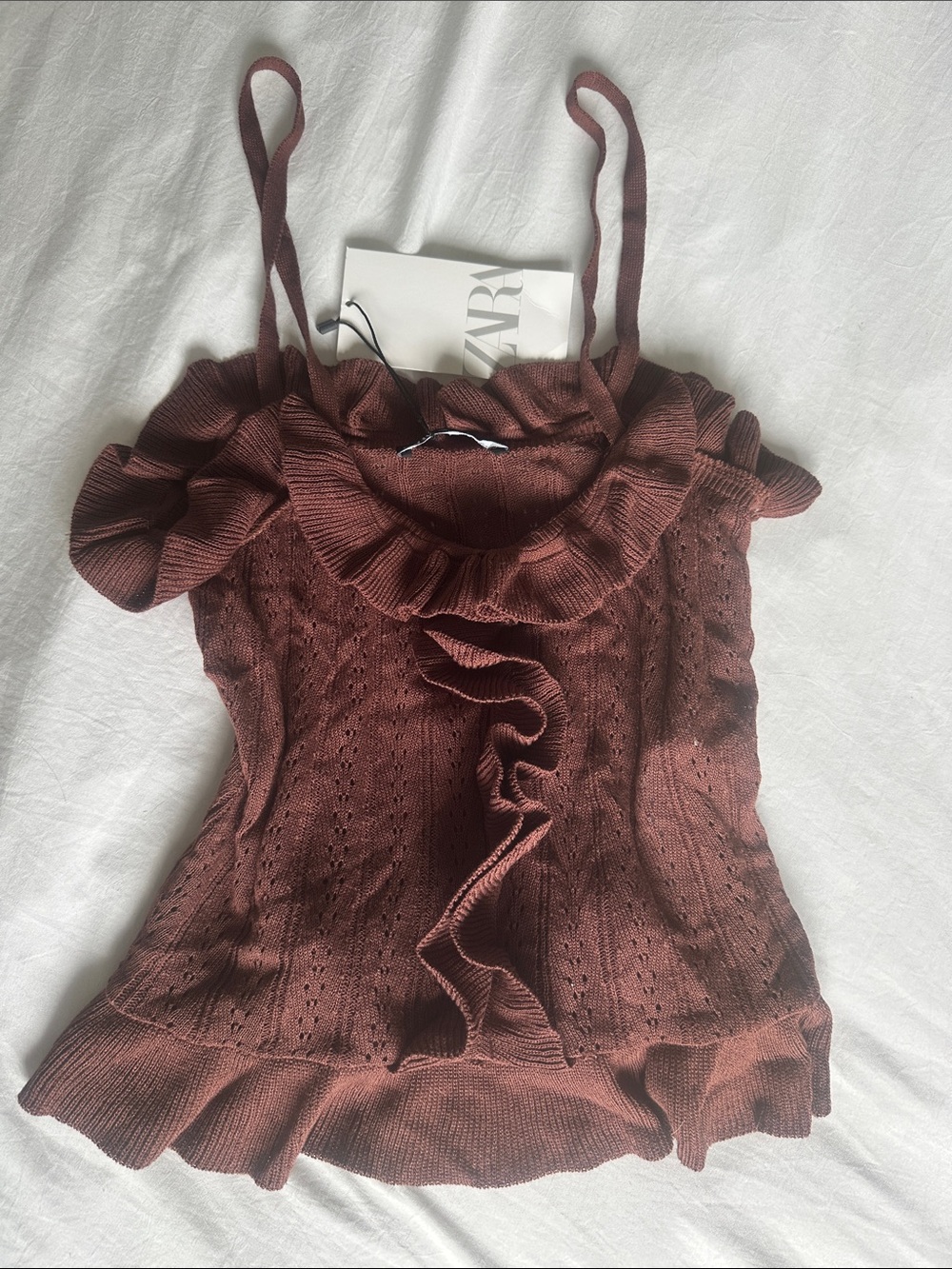 Zara Rust Brown Ruffle-Trim Knit Camisole